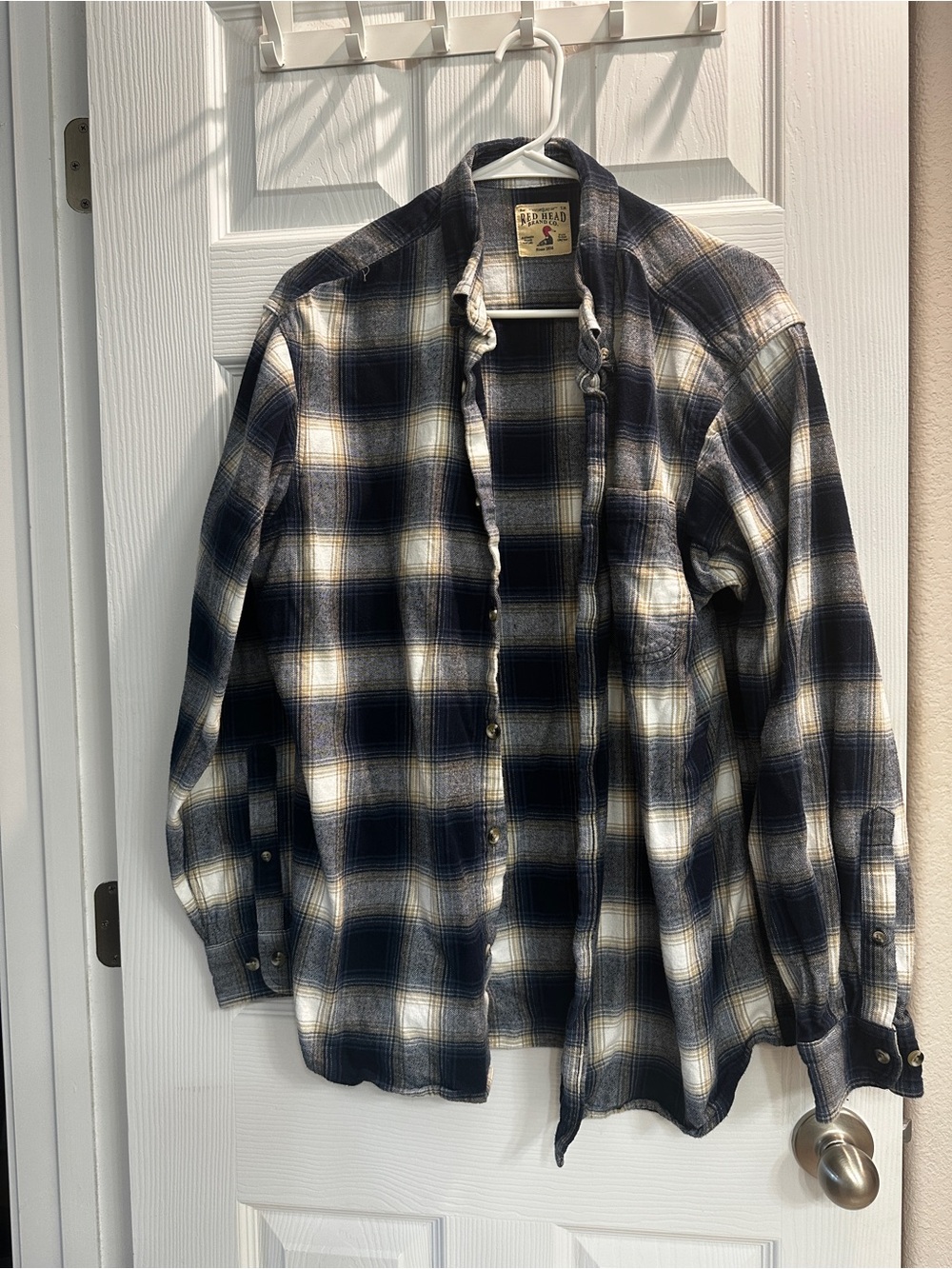 RedHead Navy, Cream and Black Plaid Casual Button-Down Shirt